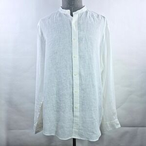 Club Room Shirt Mens XL White Linen Band Collar Button Up Long Sleeve NWT